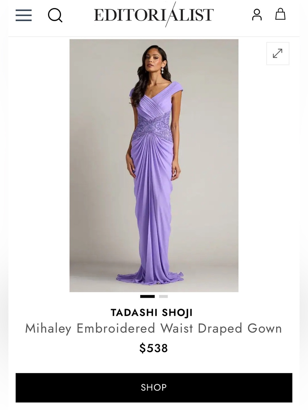 Tadashi Shoji Mihaley Lavender Mist Embroidered Waist Drape Maxi Gown Dress $538 - Picture 9 of 11